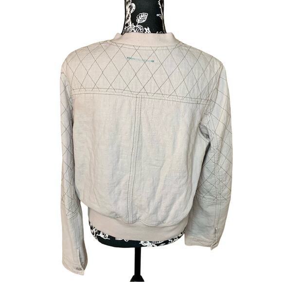 HEI HEI anthropologie Linen Blend bomber Zip up Front Jacket Beige boho L women - Picture 7 of 11